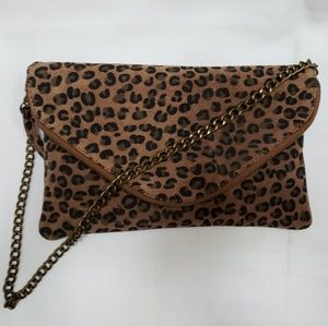 J.Crew Leopard Animal Print Leather Clutch Bag